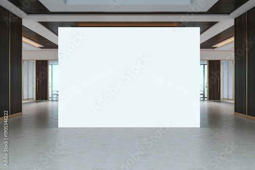 Vászonkép Blank display wall in modern gallery space with clean interior and subtle lighting suitable for poster, logo or signage mockup presentation