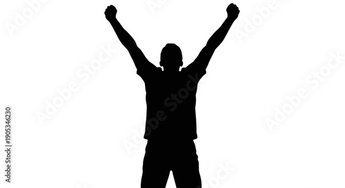 Silhouette of a Person Celebrating with Arms Raised in Triumph Against White Background