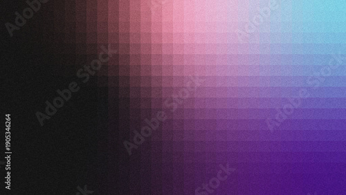 Schilderij op canvas A modern abstract background featuring a pixelated grid pattern, smooth gradient transitions from deep black to soft pink, rich purple, and cool blue, and a subtle grainy noise texture