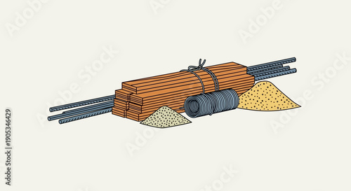 Construction Materials Composition: A neatly arranged composition of essential construction materials, ready for project initiation.
