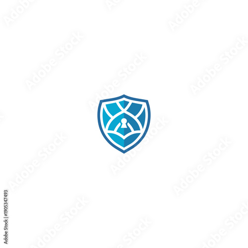 Free Download Modern Blue Shield Logo with Abstract Keyhole Design Element. - GFXLoad
