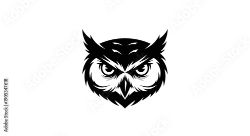 Intense Black and White Owl Portrait Emblem.