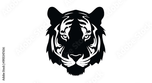 Intense Black and White Tiger Face Silhouette Graphic.