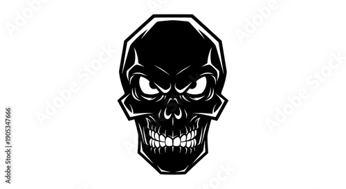 Intense Black Skull with Menacing Eyes and Sharp Teeth.