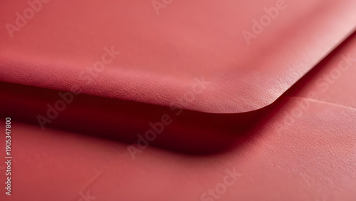 A close up abstract detail of a red paper or fabric surface with soft folds and textured curves