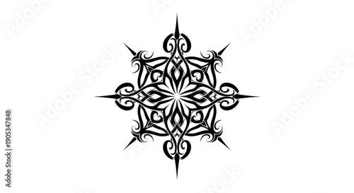 Intricate Black Abstract Starburst Mandala Design.