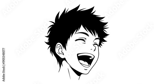 Joyful Anime Boy Laughing with Eyes Closed.