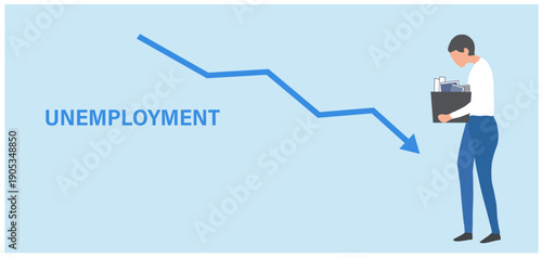 Dismissed depressed businessman holding a box. He was fired from job. Unemployment, economic crisis, economic downturn, jobless, lay off vector illustration
