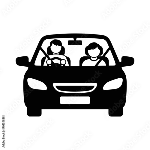 Two People Driving in a Car, Passenger and Driver with Seatbelts