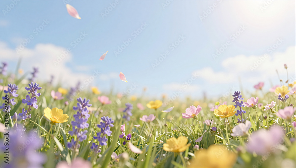 Obraz premium Surreal Spring Bloom with Wildflowers and Floating Petals