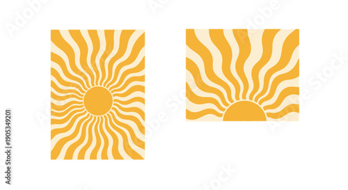 Retro Sunburst Graphic Elements, Abstract Vintage Style Sun Rays Vector Set