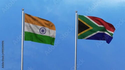 High detailed flag of India and South Africa. India and South Africa flag. 3D Illustration.