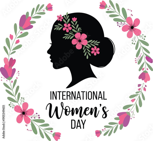 International women's day celebration logo with floral wreath