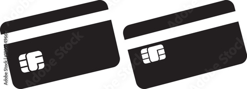 Pair of black credit cards with white stripes and chip icons, representing financial transactions and modern banking.