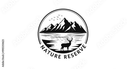 Majestic Deer Silhouette in a Serene Nature Reserve Emblem.
