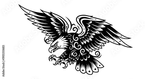 Majestic Eagle in Flight with Ornate Feather Details.