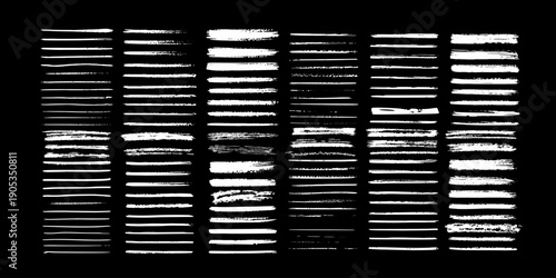 Chalk Grunge Brush Strokes Set. Hand Drawn Charcoal Horizontal Lines, Rough Scribble Marker Strokes, Distressed Paint Divider Texture.