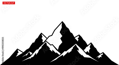 Majestic Mountain Peaks Silhouette Against White Background.