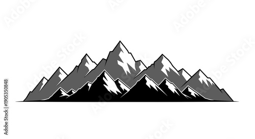 Majestic Mountain Range Peaks Silhouette Graphic.