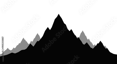 Majestic Mountain Range Silhouette Against White Background 1.