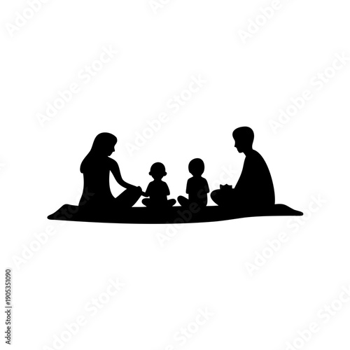 silhouette of happy family with two children sitting together