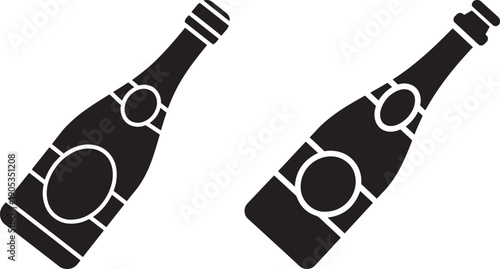 Two black silhouette champagne bottles with labels, perfect for celebration, holidays, and special occasions.