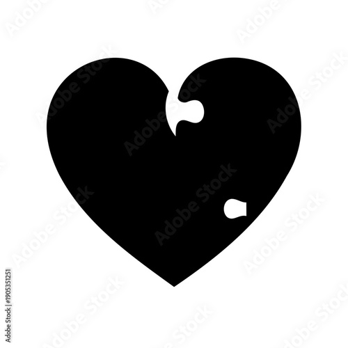 black heart shape with missing puzzle piece on white background