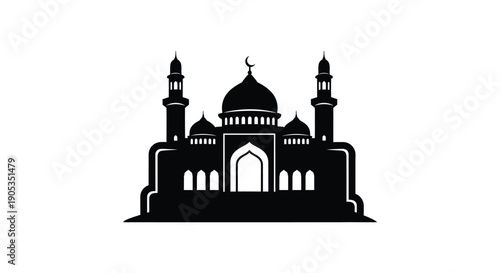 Wallpaper Mural Mosque Silhouette with Dome and Minarets on White Background Torontodigital.ca