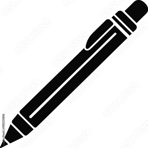 Black pen icon vector isolated on white background, simple office stationery illustration for writing, education, business and note taking design elements