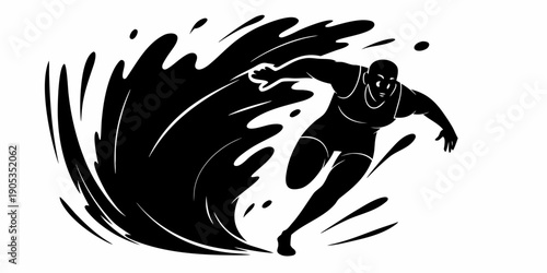dynamic swimmer silhouette splashing through water waves icon