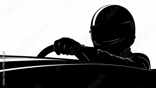 professional racing car driver in helmet steering silhouette icon