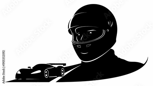 professional racing driver wearing helmet with sports car background silhouette