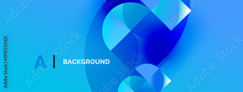 Abstract blue shapes overlap, creating dynamic visual effect. Text AI BACKGROUND present, simple design.