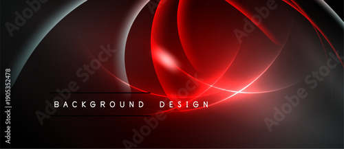Abstract red design. Smooth curves, glowing lines create dynamic visual impact. Dark background enhances vibrant color contrast. Modern aesthetic.
