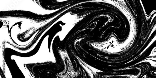 Abstract Black and White Fluid Marble Texture with Dynamic Ink Swirls, Liquid Paint Flow, Organic Wave Patterns and High Contrast Monochrome Background for Modern Art, Design, Branding and Creative.