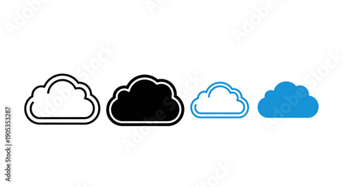 Set of Cloud Icons with Different Styles and Colors on White Background
