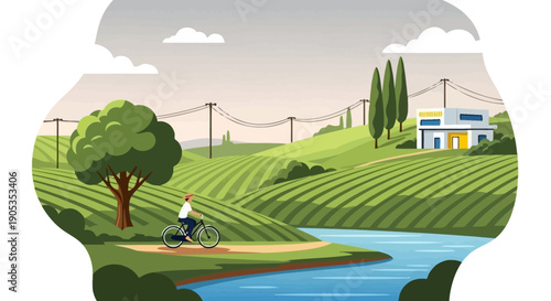 Idyllic Countryside Bike Ride Along a Gentle River and Rolling Green Hills