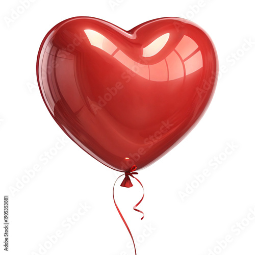 Shiny red heart balloon with ribbon tied in bow