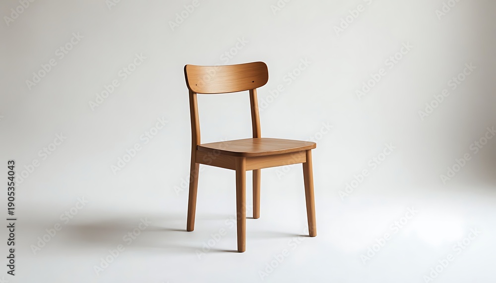 Obraz premium A wooden chair with straight legs and a backrest. The chair is placed on a light background.