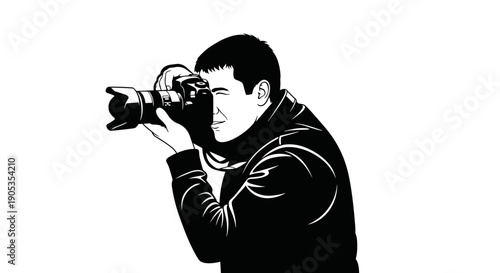 Man holding professional camera taking a photo.