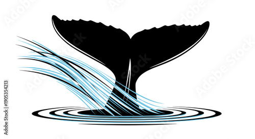 Majestic Whale Tail Diving into Blue Water Waves.