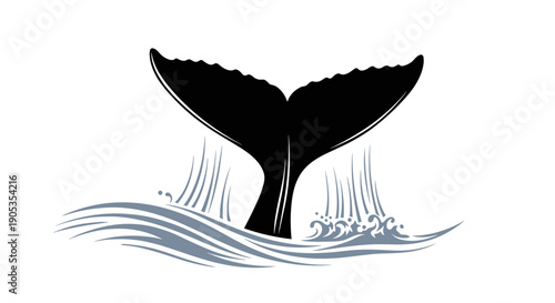 Majestic Whale Tail Emerging from Ocean Waves.