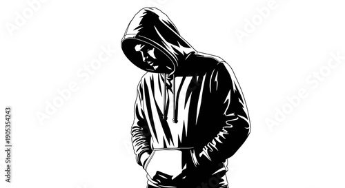 Man in Hoodie Looking Down Mysterious Silhouette.