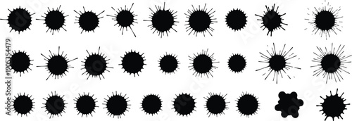 Silhouette of multiple black oval shaped objects with spikes in rows on a white background silhouette
