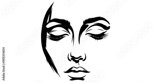 Minimalist Black and White Sketch of a Womans Face.