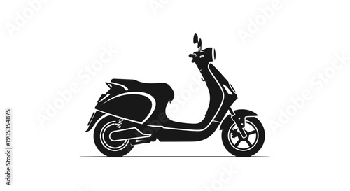 Modern Black Electric Scooter Silhouette Icon.