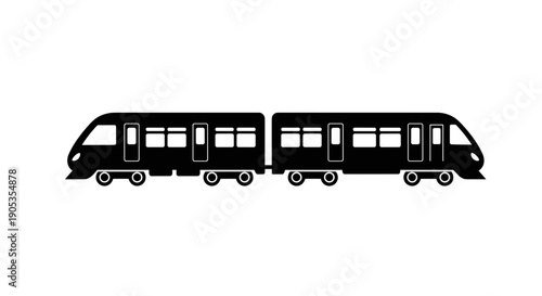 Modern Black Train Silhouette on White Background.