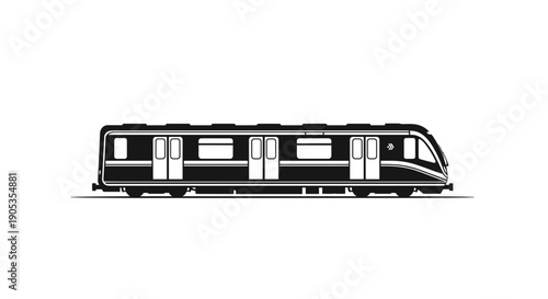 Modern Black Subway Train Illustration Side View.