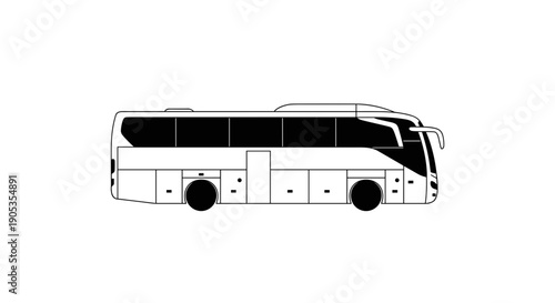 Modern Coach Bus Side View Outline Illustration.