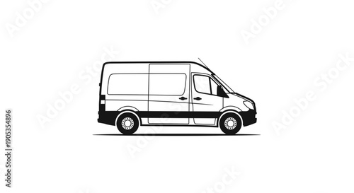 Modern Cargo Van Illustration Side View Black and White.